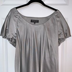 NEW Shiny Silver Puffed Short Sleeve Top, L